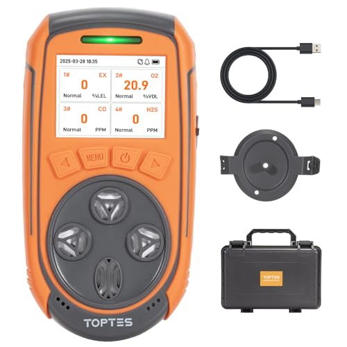 TopTes Guard-863Pro 4 Gas Monitor Multi Gas Detector for HS CO LEL and O with TFT Color Screen Upgraded O Sensor (5-Year Lifespan) USB Data Export 18h Battery Life Reliable for Work & Home