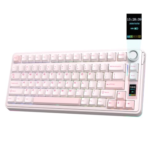 Image of EPOMAKER X Aula EA75 MAX 75% Wireless Gaming Keyboard with Screen & Rotary Knob, Hot Swap, PBT Keycaps, Creamy Gasket, RGB Mechanical Keyboard, US Layout (Pink, Reaper Switch)