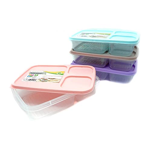 PARENCE.- Fiambrera con 3 compartimentos con tapa/microondas adaptado, lavavajillas - Fiambrera de plástico - 1.2L / 21 * 14.5cm - Color aleatorio (azul, marrón, púrpura, rosa)