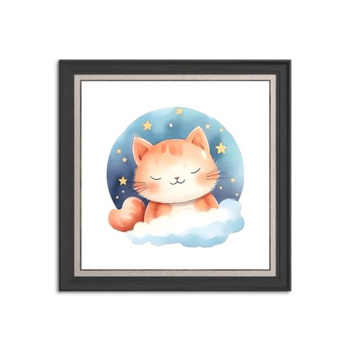 ?抽象 油絵 水彩 木枠付きの完成品 ワインと猫 黒猫 おしゃれ 絵画 インテリア 北欧 イラスト マット紙 艶消し アートパネル 額 フレーム デザイン 壁掛け 風景 グッズ 引越し ギフト 新築祝い (80x80cm(32x32in),Q)