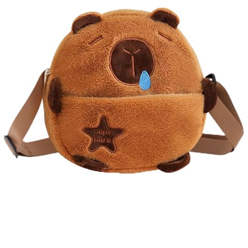 HTTDSLF Capibara Peluche Bolso Bandolera Niña, Bolso Bandolera de Capibara de Felpa para Niñas, Capybara Bolso para Niñas, Bolso de Mano de Felpa Kawaii, Correa Ajustable, para Niña Mujer