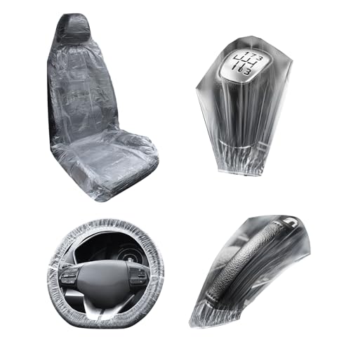 Image of 200PCS Disposable Car Seat Covers Kit,Plastic Seat Covers for Cars /Disposable Steering Wheel Cover /Handbrake & Gear Shift Cover for Dustproofing,Clear Car Seats Protector Kit