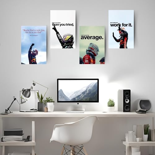 Image of Posters Inc Sports F1 Cars Motivational Posters for Wall A4 Size Aesthetic Setup 300 GSM Matte Paper Pack of 6 Automotive Motorsport Decor for Boys Gaming Room, Bedroom, Home & Office with Adhesive