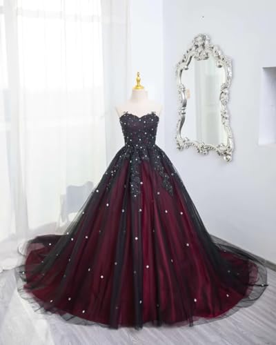 Ftupza Tulle Red Black Wedding Dresses for Bride Beading Lace Wedding Gown Luxury Sweetheart Long Bridal Gown4