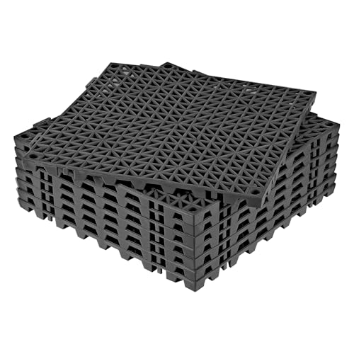 Image of ToLanbbt Modular Interlocking Cushion 8P 11.8 inch x 11.8 inch Interlocking Rubber Floor Drain Holes Non-Slip Splicing Drainage Mats for Deck, Shower, Kitchen, Drain Pool, Sauna Bath, Indoor Outdoor (Black)
