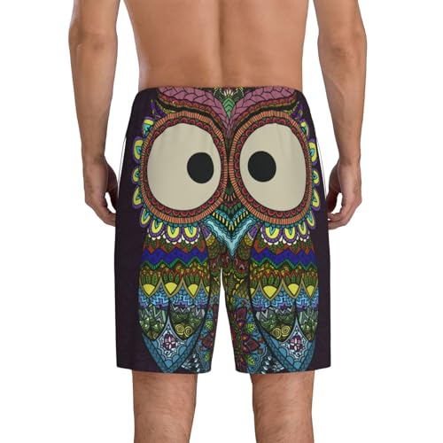 Boho Owl Print Men’s Sleep Shorts Bottoms Soft Comfy Pajama Wear Pants With Drawstring Pockets3