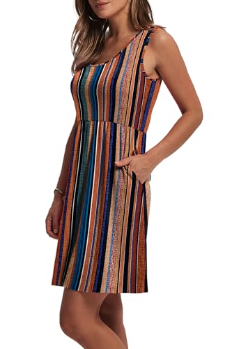 Image of WIHOLL Women's Summer Dress 2026 A-Line Sleeveless Casual Sundress with Pockets Floral /Solid