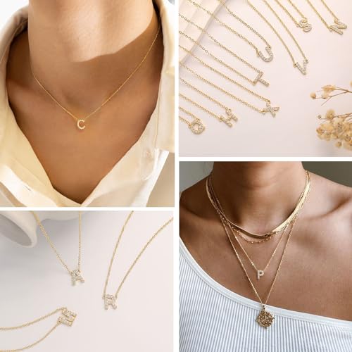 ZOERAY Initial Necklaces for Women Dainty Gold CZ Letter Necklace 14K Gold Plated Trendy Simple Cute Gold Choker Necklace Personalized Name A-Z Capital Necklace Jewelry Gifts for Women4