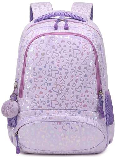 Jumpopack barn skolväskor skolväskor jordgubbar grundskola skolväska flicka 1. Klass barnryggsäck med bröstrem, lila, L...