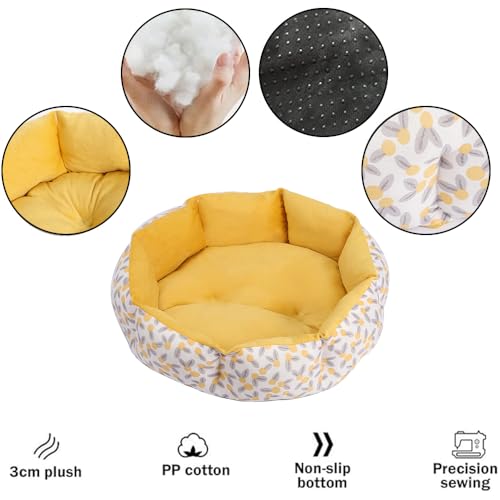 DOTBUY-SHOP Hundebet Rundes Katzenbett, PP Baumwolle Hundekissen, Plüsch-Hundekorb Hundebett Waschbar, für Groß Kleine Hunde, Katzen und Andere Haustiere (S,Gelbe Blume)