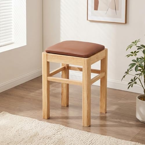 木製 四角スツール クッション付き 組立簡単 コンパクト 32×32×45cm ダイニング リビング キッチン オフィス 玄関 来客用 食事用 マルチシーン対応 (32*32*45,タイプ5) [3]