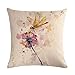 Lihan Funda de Almohada Serie Pintura de Tinta Pájaros y Flores Fundas de cojín Cuadrado decoración sofás Dormitorio Auto Throw Decoracion, libélula 45 * 45cm/18 * 18inch