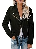 Aleumdr Damen Jacke Übergangsjacke Mantel Reißverschluss Cordjacke Damen Herbst Retro Bikerjacke College Jacke Damen Bomberjacke Sweatjacke Vintage Winterjacke,Grün L