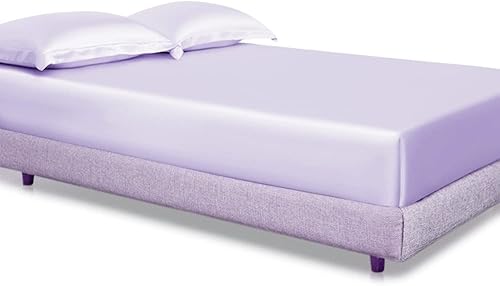 Miniatura 3 de Daksh Linen Juego de sábanas de satén de seda  Juego de ropa de cama de 7 piezas  Juego de sábanas tamaño Queen Lila  Sábana bajera de seda de 18