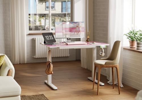 Image of INNOVAR Glass Standing Desk with Drawers 40x24 Inch Morandi Powder