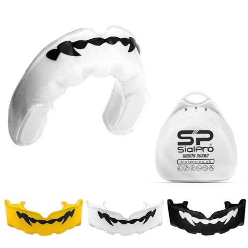 Mouthguards for Boxing Football Sports Men Women Adult Youth Junior/Senior Mouldable Slim Fit Mouthpiece Boil and Bite Braces Gum Shield with Case MMA muay Thai Rugby Martial Arts (White