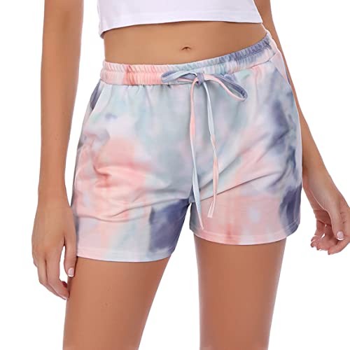 Marvmys Pantalones Cortos Mujer Verano con Estampado de Teñido Anudado Pantalon Pijama Mujer Corto-Gris-XXL Cover