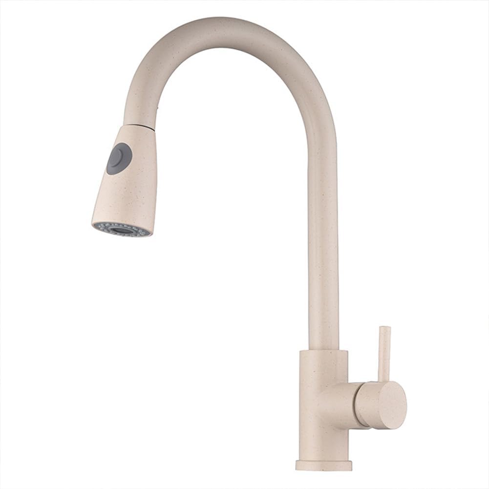 Kitchen Tap with Pull Out Spray High Arc Pull Down Kitchen Sink Mixer Taps with 2 Spray Mode, Brass Single Lever 360° Swivel Commercial Kitchen Faucet, 1 Hole, Beige
