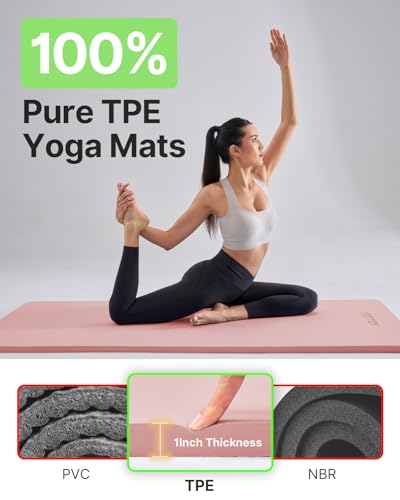 YOTTOY Yoga Mat,Extra Thick Yoga Mat (1 Inch),Professional TPE Exercise Mat,Non-Slip Workout Mat for Yoga, Pilates, Fitness, Barefoot Workouts, Home Gym Studio with Strap - Image 3