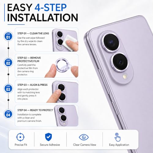 Image of ArmourPro Camera Lens Protector for Samsung Galaxy Z Fold 8 with Auto Alignment Installation Frame, AR+AF Coated Tempered Glass Camera Rings, Anti-Scratch, Case Friendly | Purple