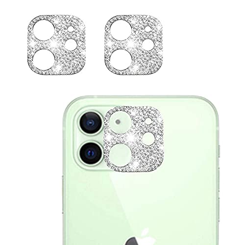 LNtech [2 Pack] Bling Crystal Camera Lens Protector for iPhone 11/iPhone 12 mini, Glitter Diamond Rear Camera Cover 3D Bling Diamond Lens Cover(iPhone 11/12 mini-Silver)