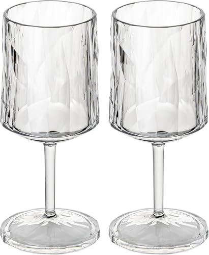 Koziol Superglas Club No. 21, Set de 2 copas de vino con pie, 250 ml, plástico transparente con efecto diamante, elegante, irrompible, reutilizable, lujo, Ideales para fiestas, camping