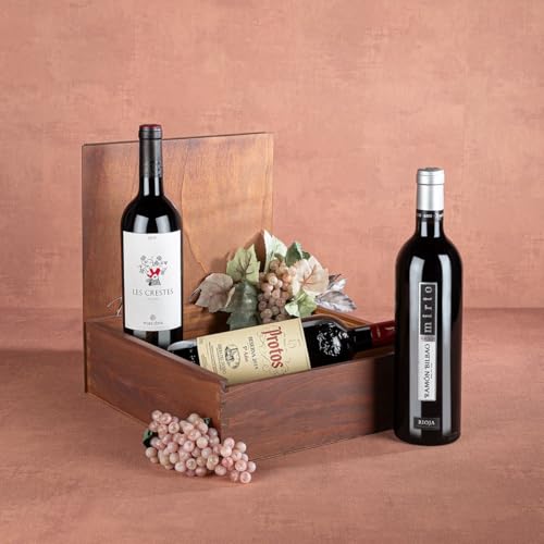 EUROLOTES Vinos Tinto Selección Premium, Ramón Bilbao Mirto Rioja, Protos Ribera del Duero, Mas Doix Les Crestes Priorat, 3 Botellas x 750ml, Caja de Madera
