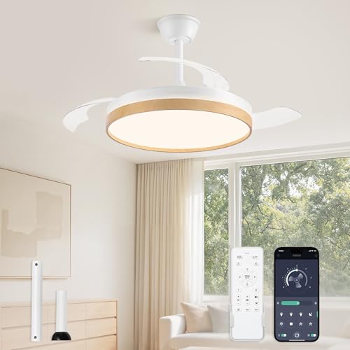 Ventilateur de plafond avec lumière ZMISHIBO 107cm en bois pour salon moderne