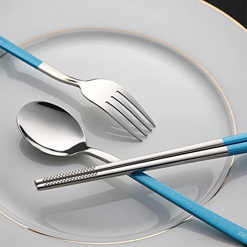 image for DEVICO Travel Utensils, 18/8 Stainless Steel 4pcs Cutlery Set Portable