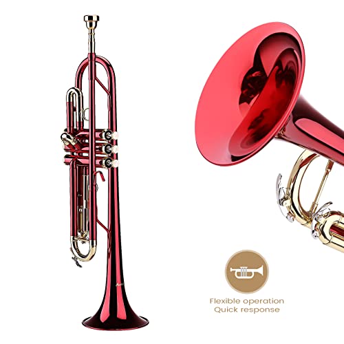 Asmuse Bb Standard Trumpet Set For Beginner, Brass Student Trumpet Instrument With Hard Case (Red) #TOP1