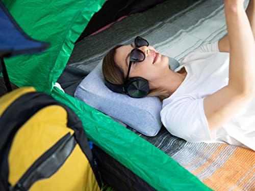 Alkamto camping pillow with wave-travel pillow-neck support pillow-ergonomic memory foam-black thermo-regulating cover with extra cotton cover-with waterproof carry bag for travel/outdoor 35x30x10/8cm