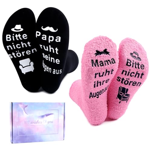Weihnachtsgeschenke für Männer Frau, Lustige Papa Mama Socken Mit Geschenkbox, 36-43 Schwarzer Anti-Rutsch Baumwolle Socken, Geschenke zum Geburtstag, Muttertagsgeschenk, Vatertag für Papa Mama