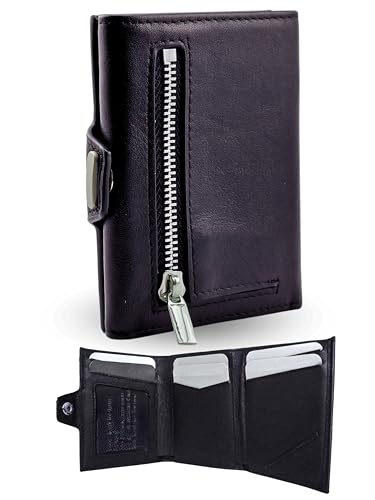 DAMAS DESIGN Geldbörse Herren aus Echtleder kleines Kartenetui Portemonnaie Schwarz Slim Wallet mit RFID