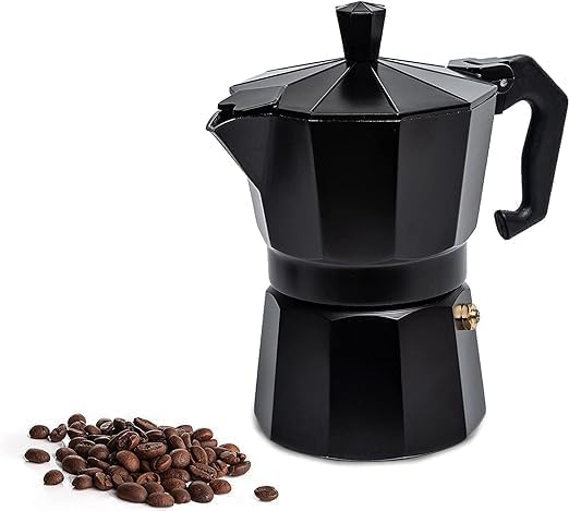 Image of 1 Cup Stovetop Espresso Maker Moka Pot (60 ML) | Classic Italian Coffee Maker for Espresso, Cappuccino & Latte | Durable Cast Aluminum Body | Suitable for Gas & Electric Cooktops | Black