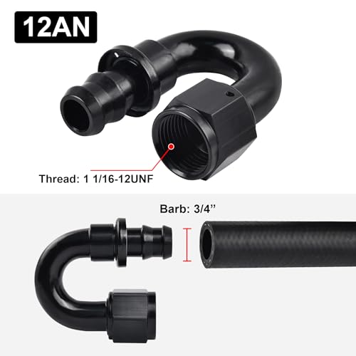 Image of EVIL ENERGY 12AN 180 Degree Push Lock Hose Fitting End Black