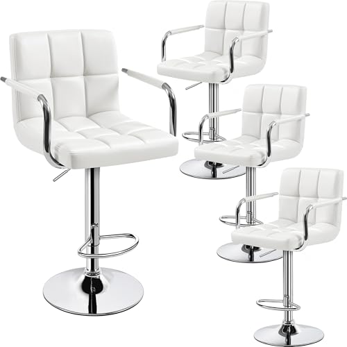 Image of Yaheetech Bar Stools Set of 4, Swivel with Backs, Adjustable Height, White