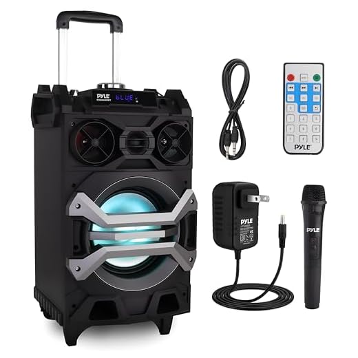 Pyle 500 Watt Outdoor Portable BT Connectivity Karaoke Speaker System - PA Stereo with 8" Subwoofer, DJ Lights Rechargeable Battery Microphone, Recording Ability, MP3/USB/SD/FM Radio - PWMA325BT