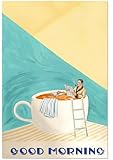 Guten Morgen Poster Kaffee - Mann in der Tasse - Trendy Café-Kunst – Modernes Küchenbild – Kaffeeliebhaber - Wanddekoration für Küche, Restaurant, 40x50 cm