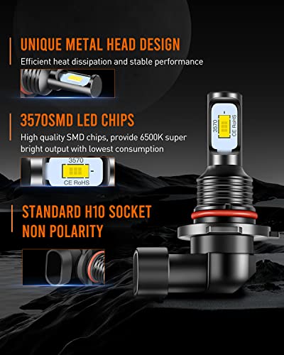 LUYED 2 X 1900 Lumens Extremely Bright 3570 2-EX Chipsets H10 9140 9145 Led Bulbs Used for DRL or Fog Light, White - Thumbnail 5