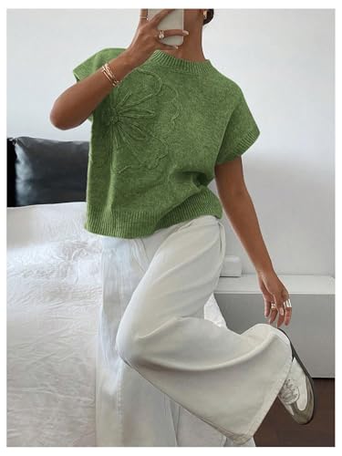 Image of SOLY HUX Women's Short Sleeve Sweater 3D Floral Sweaters Pullover Tank Tops Knit Vest Trendy Fashion Clothing