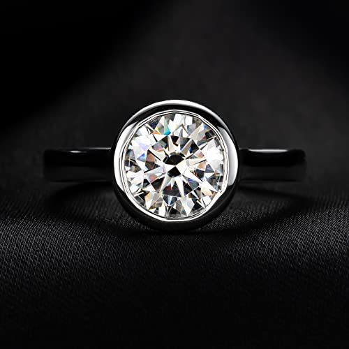 Raivari Moissanite Engagement Rings,2 Ct Bezel Setting Round Lab Created Diamond Solitaire Promise Rings In 14K White Gold Plated Sterling Silver, Anniversary Rings For Women8 #TOP5