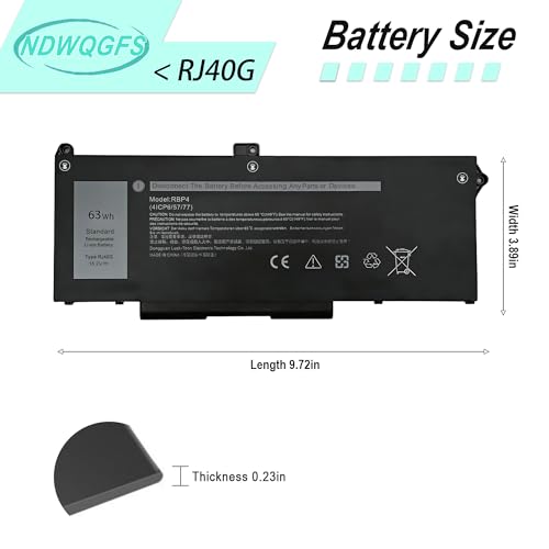Image of RJ40G 63Wh Laptop Battery Replacement for Dell Latitude 15 5520 Latitude 14 5420 Precision 15 3560 for WY9DX P137G P104F 1K2CF 075X16 0WK3F1 P104F001 P104F002 075X16 1K2CF 0M3KCN 005R42 M033W