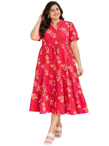 Image of Indietoga Women's Floral Printed Pure Cotton Tiered Maxi Dress (XL to 7XL)