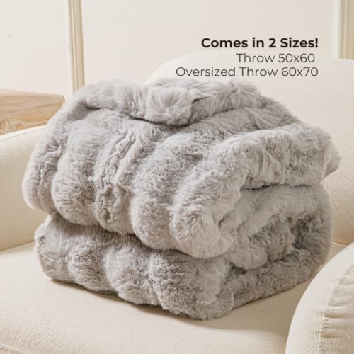 The Southampton Blanket - Faux Rabbit Fur Basketweave Throw Blanket 60"x70" Pebble Grey - Luxuriously Soft Cozy Warm Gift for Women, Plush Silky Fuzzy Heavyweight Reversible Design Home Decor by Newport Blanket Company - Used condition - Image 9