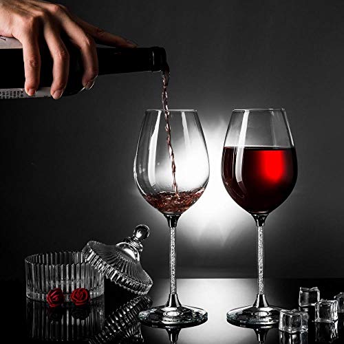 Matashi Crystal Wine Glasses Set Lead-Free Gold Crystal Sparkling Wine Wedding Glasses, Elegant Crystal Filled Glassware - The for Weddings, Parties and Special Celebrations (Clear Crystals)