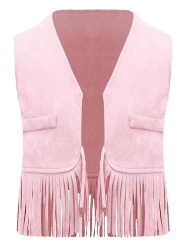 Eandarui Baby Boys Western Cowboy Cosplay Dress Up Suede Fringe Tassels Vest Open Front Waistcoat Pink 2-3 Years