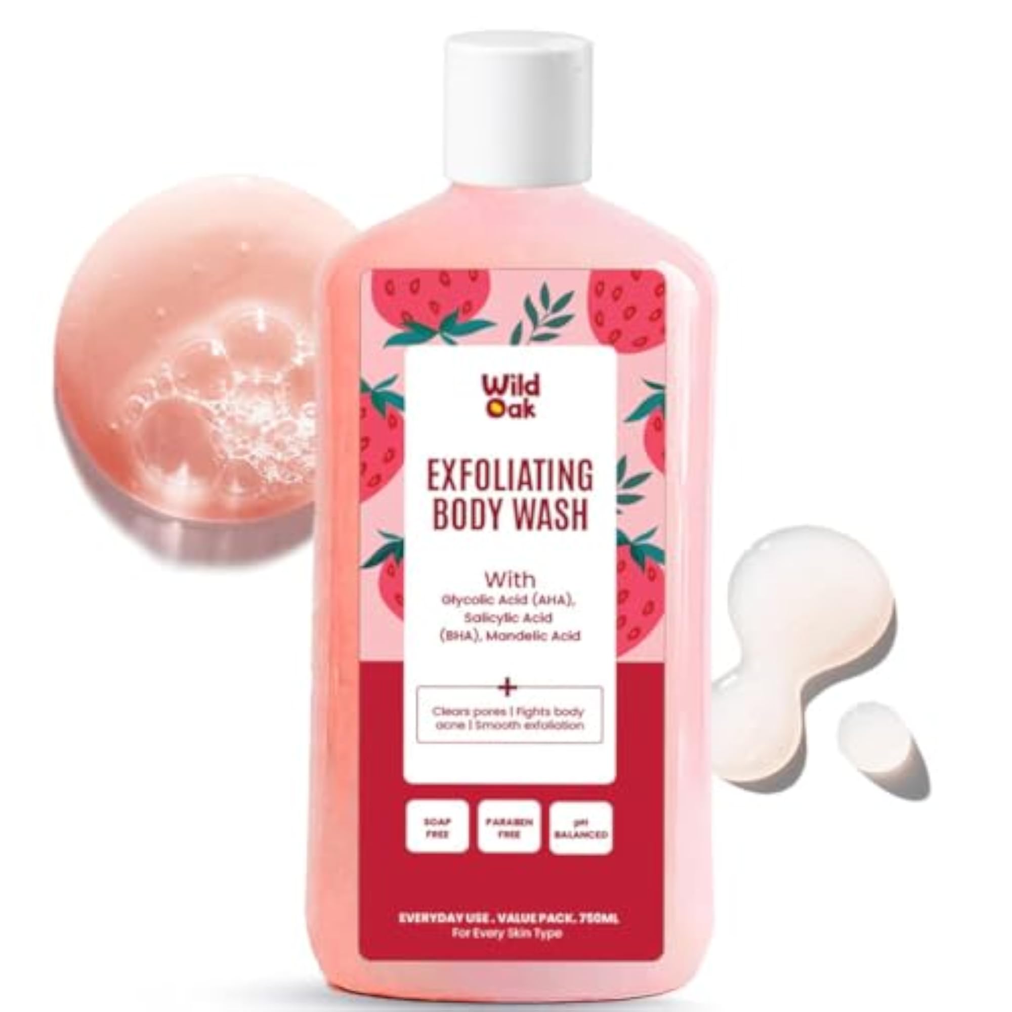 WildOak AHA BHA Exfoliating Body Wash, 750ml Value Pack