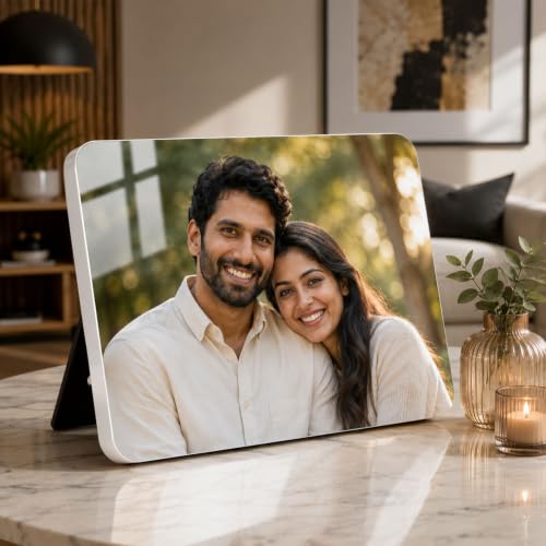 Image of Personalised Glossy Table Photo Frame | Photo Frame Customised Gift for Couple Wife Husband | Anniversary Birthday | HD Print | WPC | 9x7 Landscape