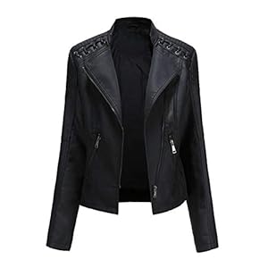 Cocila Femmes Dames Moteur Veste Manteau Zip Biker Court Punk Tops Courts ÉVasé (Black L) Blouson Bombers Cuir Running Sans Manche Grande Taille Blouson Mi Saison Rouge Aviateur