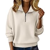 Tatumaie quiet luxury clothes Beige Cozy Cashmere Sweaters for Women Quarter Zip Mock Neck Long Sleeve Loose Fit Pullover Sweaters Casaul Cute Fall Winter Clothes 2025 S